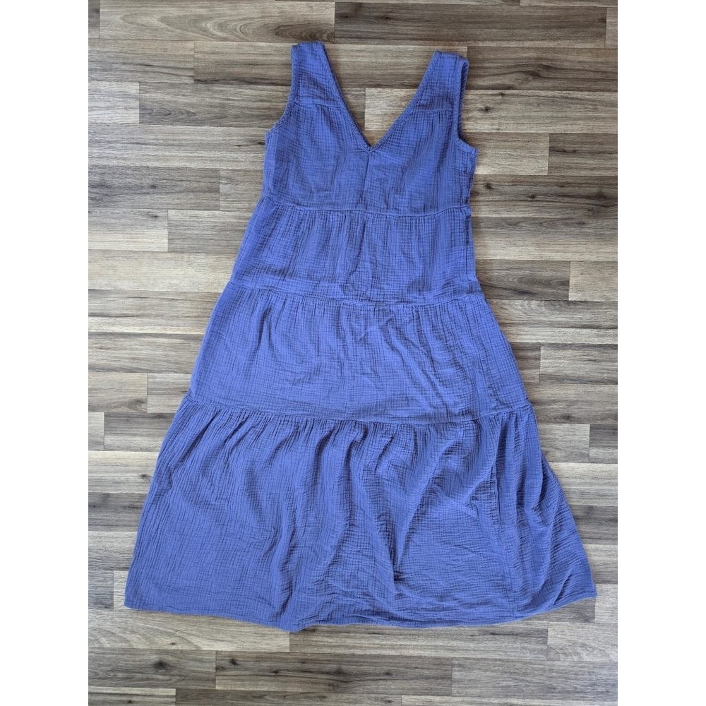 Marine Layer Cotton Gauze Tiered Maxi Dress Womens M Blue Boho Coastal V-Neck